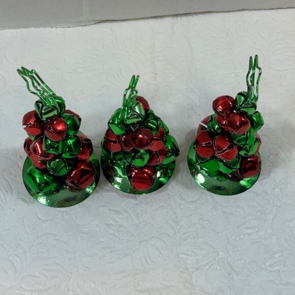 3 Jingle Bells Christmas Tree Holiday Table Name Holders Red Green 4.5" - Picture 3 of 6